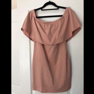 Light pink strapless body con dress